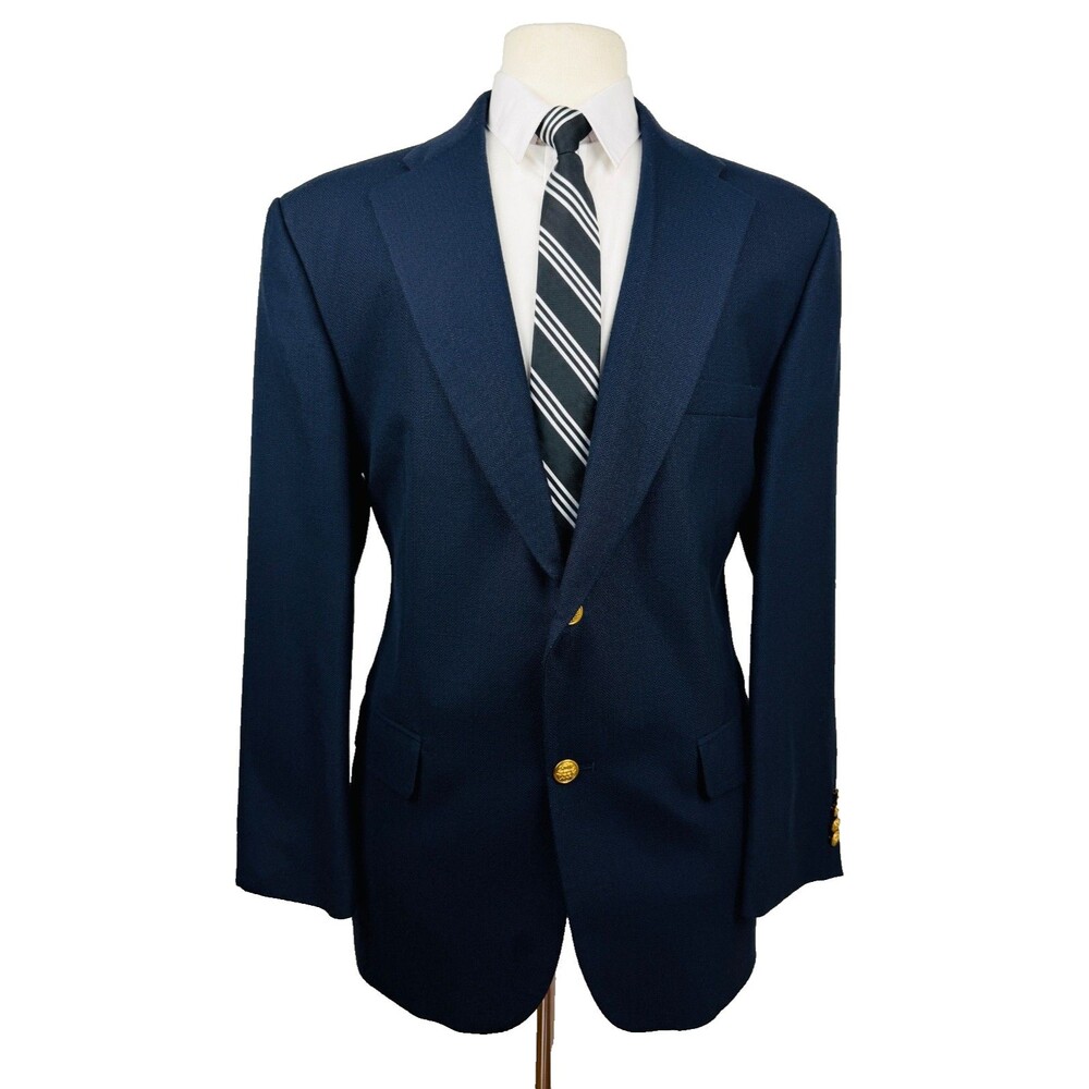 VINTAGE haggar Mens 44R Navy Gold Button Soft Blazer Sport Coat Suit Jacket